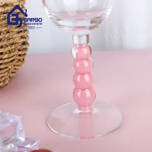 38cl Handmade Martini Glass Goblet With Pink Solid Color Feet Pearl Stand Design Cocktail Glass For Vacation Village Bar Use