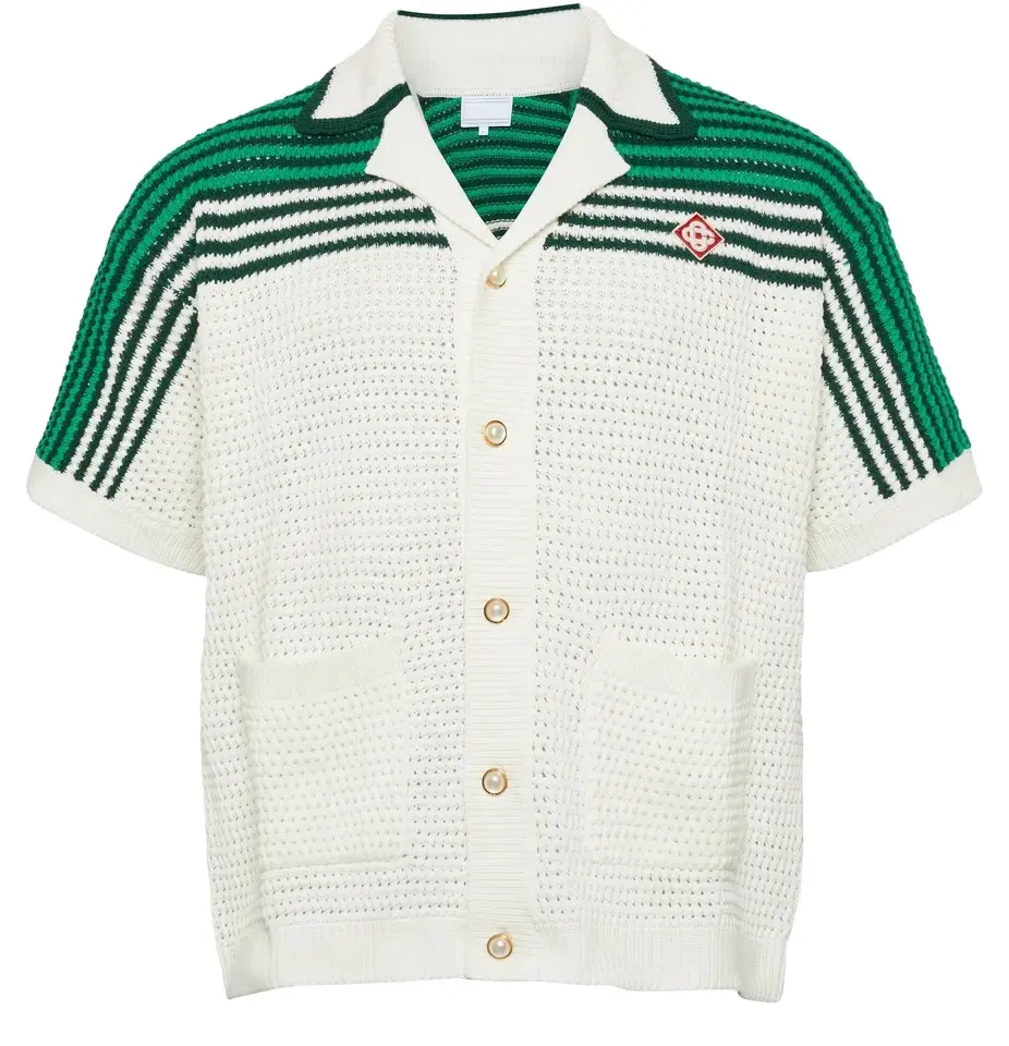 Moda top malha camisa de malha botão acima cardigan verão moda casual algodão manga curta escavado camisa polo de crochê masculino