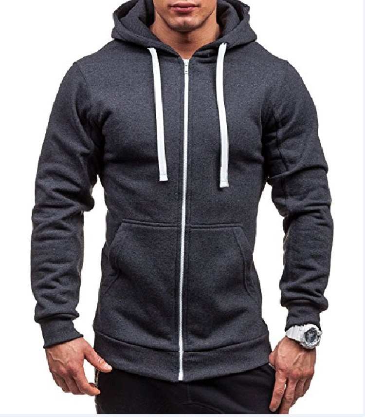 Sudadera con capucha y cremallera para hombre, ropa deportiva masculina de gimnasio, con cordón frontal, color negro, con bolsillos