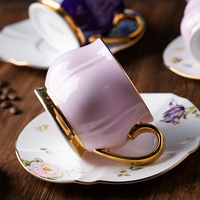 Ensemble de tasses à café et soucoupes en porcelaine fine italienne, luxe, rose-violet, pour couple, 90 ml, emballage cadeau portable, vente en gros