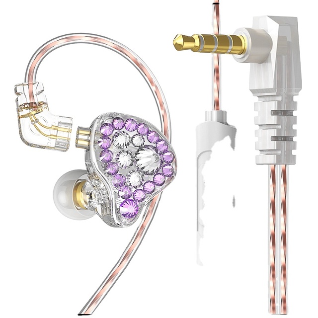 Online Streamer Headphones Ladies Diamond-embellished In-ear Monitors Silicone Earphones 1.2 Meter Cable with Microphone