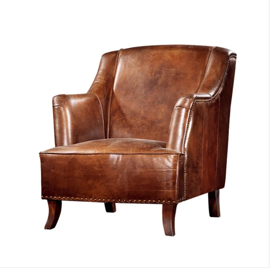 Luxe Vintage Koeienhuid Lederen Fauteuil Met Koeienbont Lederen Rugleuning Fauteuil Eenpersoons Koninklijke Stoel Voor Woonkamermeubels