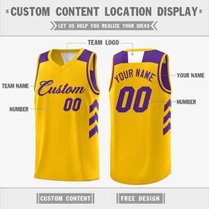 Camiseta de Baloncesto Personalizada Reversible de Doble Cara en Morado y Amarillo - Product Image 2