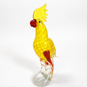 Figurine de coq jaune en verre soufflé à la main, décoration artisanale, ornement, petit cadeau d'art fait main - Product Image 1
