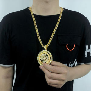 G1487 bijoux plaqués or 18K Hip Hop Punk plein Zircon <span class=keywords><strong>argent</strong></span> Dollar pendentif Spinning chaîne cubaine hommes or dollar collier - Product Image 4
