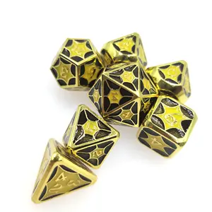 Set di dadi geometrici personalizzati in oro nero con angoli arrotondati, dadi digitali poliedrici, dadi in metallo per giochi dnd