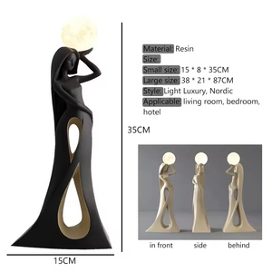 Lampe sur pied en forme de sculpture de femme abstraite, en résine argentée, lumière LED lunaire, statue d'art moderne, décoration d'intérieur pour salon, entrée - Product Image 5