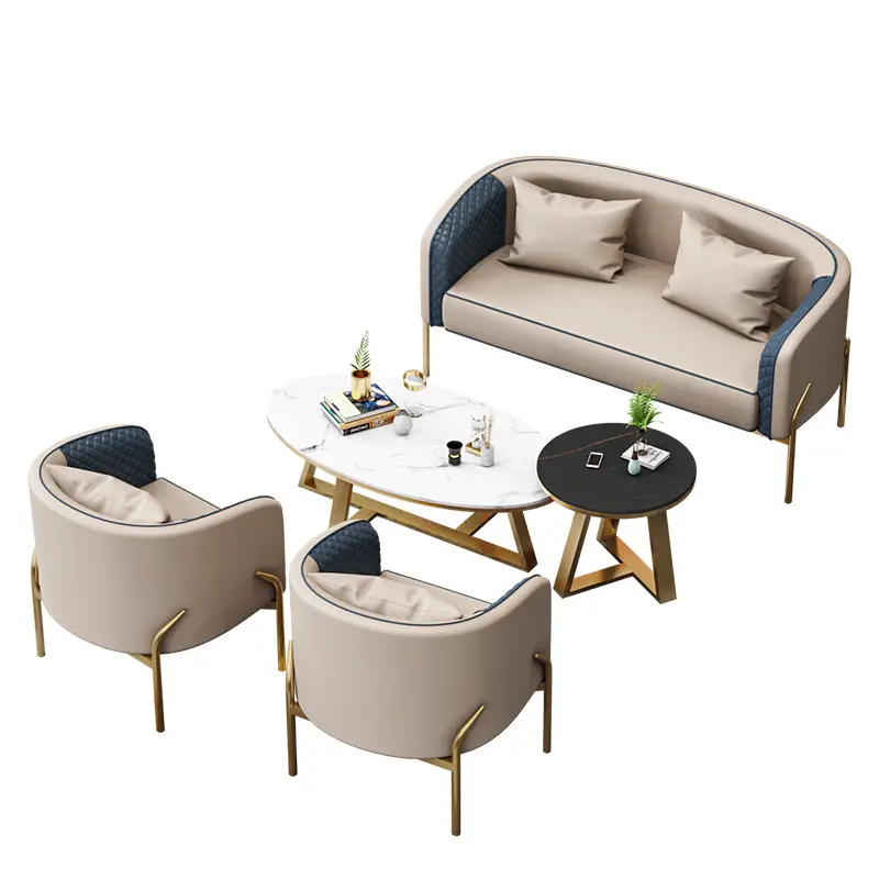 Modern Luxury Leather Sofa & Table Set Stylish Metal Furniture for Hotel Lobby Living Room Office Waiting Area or Cafe