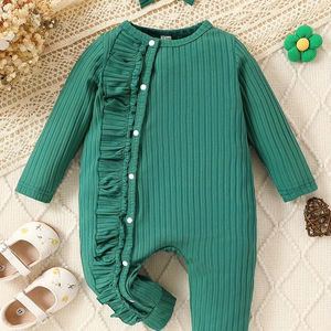 Tutina per Neonati in Tinta Unita con Design in Pizzo, Comoda e Traspirante, Pigiama in Maglia a Maniche Lunghe per 6-9 e 9-12 Mesi - Product Image 1