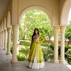 Women Traditional Indian Pakistani Floor-Length Embroidered Anarkali Suit Loose Fit Green Georgette Quick Dry Digital Print All - Product Image 1