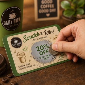 Cartes à gratter promotionnelles pour café, design gratuit, cartes de réduction, idéales pour attirer les clients et ajouter des surprises - Product Image 2