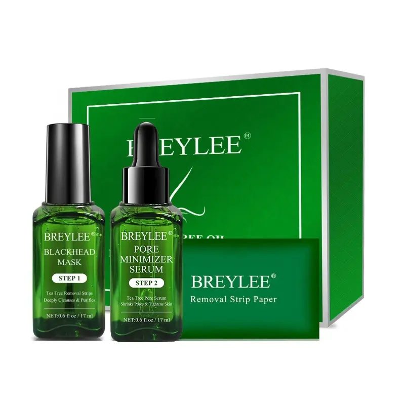 BREYLEE 3 en 1 Kit d'élimination des points noirs huile d'arbre à thé Kit de masque de dissolvant de points noirs Kit de bandes de pores de nez ensemble de masque de Peeling