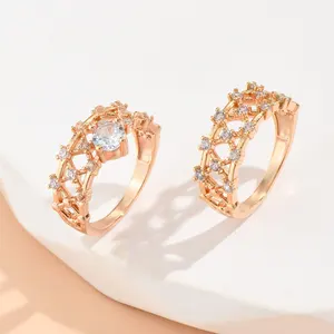 האחרון תכשיטים תכשיטי טבעת כפולה אצבע טבעת 18k מצופה זהב אירוסין זוג טבעות לנשים