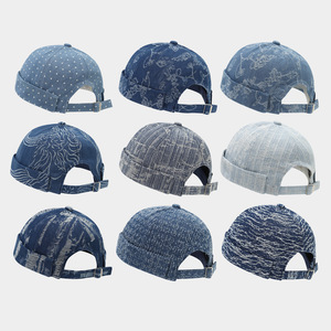 Cappello da Lavoro Senza Visiera in Denim Lavato Stile Hong Kong Ricamato a Mano Gua <span class=keywords><strong>Pi</strong></span> Mao - Minimalista, Vintage, Regolabile - Product Image 2