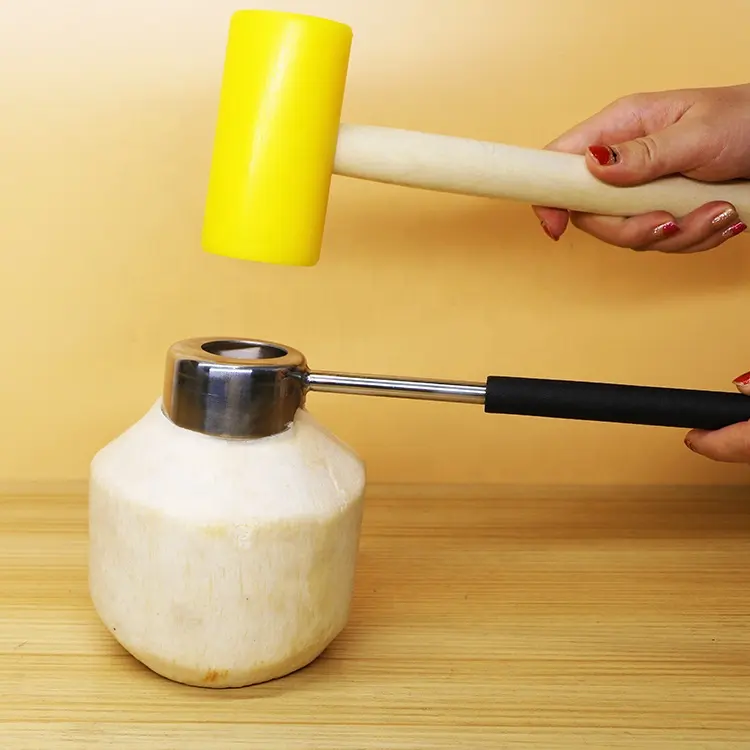Cocodrill Easy and Safe To Open Young Coconut Opening Tool Set Stainless Steel Coconut Opener Kit With Yellow PE Hammer