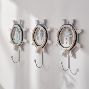 Mediterranean Style Coat <b>Hooks</b> Round MDF <b>Wall</b> Mounted Anchor Lighthouse Sailboat Design For Home Decor Behind Doors Or <b>Walls</b> - Product Image 2