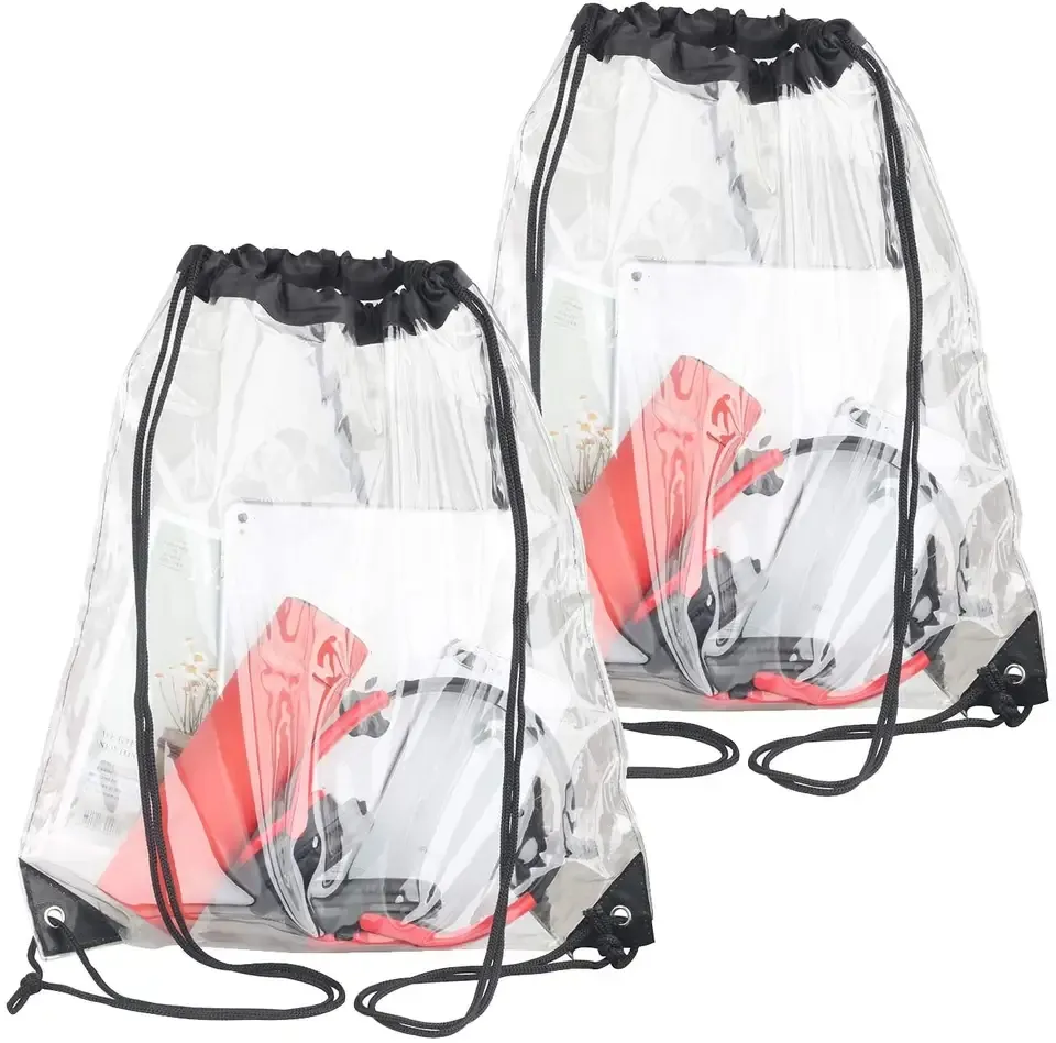 Benutzer definiertes Logo PVC Clear Draw String Taschen für Sport Schwimmen Beach Bagpack Durchsichtiger Rucksack Kordel zug Rucksack