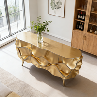 Buffet moderne de luxe en or, meuble de rangement en métal sculpté en forme de vague, table de buffet pour salon, meuble d'entrée, armoire