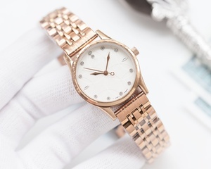 Reloj de Acero Inoxidable Color Oro Rosa con Esfera Blanca y Marcadores de Cristal para Mujer Omegaes - Product Image 1