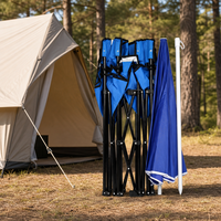 Chaise de camping pliable double bleu royal avec parasol amovible et sac isotherme, chaise de plage à structure en acier