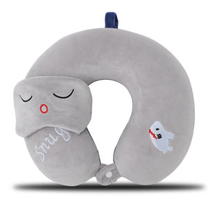 Cuscino per collo a forma di U per bambini con maschera per gli occhi in puro cotone Memory Foam con logo ricamato - Product Image 3