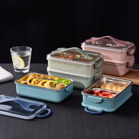 Boîte à lunch en acier inoxydable écologique sans BPA, compatible micro-ondes, couvercle en plastique durable, 2 compartiments, grande capacité