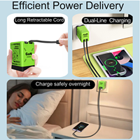 Chargeur mural GaN avec deux câbles Type C rétractables, adaptateur d'alimentation pliable à charge rapide pour téléphones/ordinateurs portables/plusieurs appareils