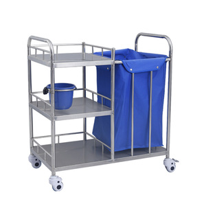 Carrito de Acero Inoxidable para Desechos con Bolsa de Lino Azul, Carro de Hospital de 3 Niveles, Mueble Comercial Multifuncional - Product Image 1
