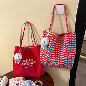 Sac en toile à carreaux rouges de style nouveau pour femmes, grande capacité, sac à bandoulière, sac en tissu réversible - Product Image 4