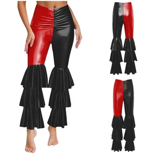 Pantalon évasé métallisé pour femme, taille haute, à volants superposés, effet liquide, pour festivals, soirées et spectacles sur scène - Product Image 5