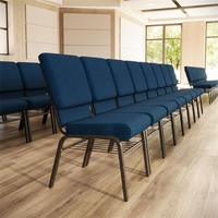 Chaise d'église empilable en tissu interlock bleu marine, mobilier d'auditorium, chaise de pupitre en tube d'acier durable, prix d'usine