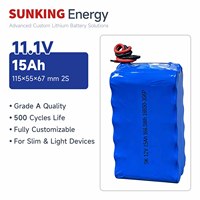 Paket Baterai Lithium 15Ah 166.5Wh 18650-3S6P 12V untuk Kendaraan Listrik, Katoda NMC, 500 Siklus, Suhu Operasi -10~65°C