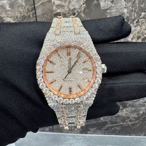 Montre mécanique automatique en acier inoxydable avec pierres de moissanite glacées, analogique, qualité supérieure, luxe impeccable - Product Image 1