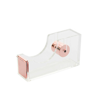Distributeur de ruban adhésif en acrylique transparent rose doré au design moderne pour l'école et le bureau, 12x6.5x3.5cm, épaisseur 4mm
