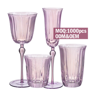 Verres à vin rouge et à champagne Samyo de luxe, vintage, uniques, gaufrés, motif colonne romaine, côtelés, couleur rose, pour mariages, fêtes et hôtels - Product Image 1