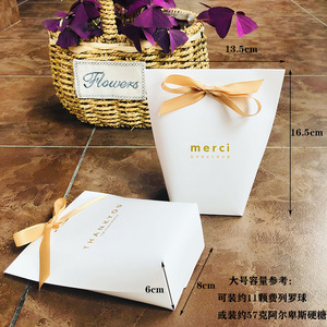 กล่องของขวัญงานแต่งงานกระดาษคราฟท์สีดำพิมพ์โลโก้ได้  แบบคลาสสิก  พร้อมถุงใส่ขนม  ริบบิ้น  และคำว่า 'Merci' สำหรับของขวัญขอบคุณ เช่น เทียน และงานฝีมือต่างๆ - Product Image 6