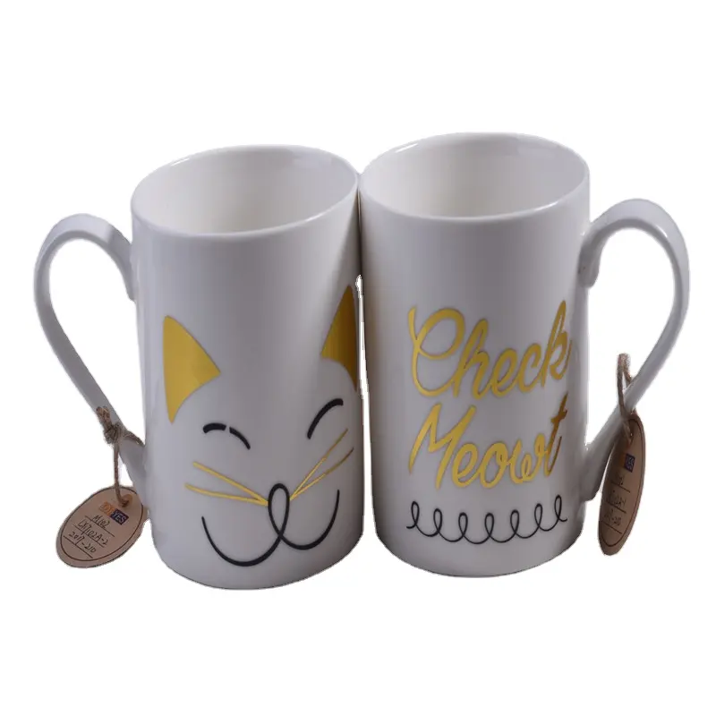 Wholesale Cartoon Cat Shaped Mug Large Capacity Cute Coffee Ceramic Mug with Spoon