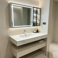 Évier de salle de bain monobloc moderne blanc sur mesure, en pierre frittée, avec bordure sans joint, fabriqué directement en usine, respectueux de l'environnement, idéal pour les hôtels