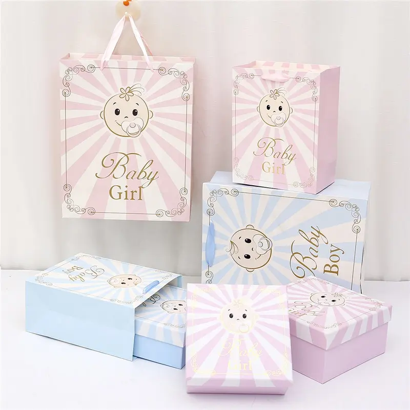 Caja de regalo de papel Rectangular para recién nacido, embalaje de lujo para Baby Shower