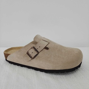 Birkenstocks – Sandales plates d'extérieur en cuir véritable et daim antidérapantes pour femme, mules sabots avec semelle intérieure en liège de qualité - Product Image 1