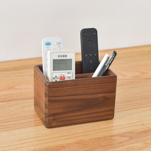 Boîte de rangement pour télécommande en bois massif, rectangulaire, en noyer noir, minimaliste, organisateur de bureau pour salon - Product Image 1