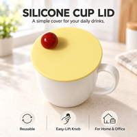 Couvre-tasse en silicone mignon de 11 cm, réutilisable, rond, avec bouton à boule, anti-poussière, pour tasses à café et à thé, maison et bureau