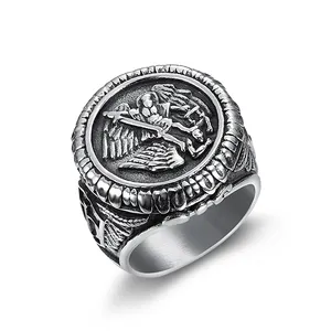 Cincin Pembunuh Naga Pria Wanita, Cincin Stainless Steel St Michael Archangel, Mode Keren