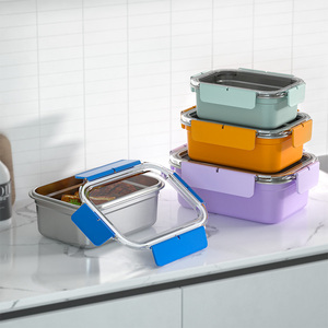 Thực Phẩm Lưu Trữ Thép Không Gỉ Hộp Ăn Trưa Không Dính Cách Điện Bento Hộp Lò Vi Sóng An Toàn Thực Phẩm Container Với Trong Suốt Kín Nắp - Product Image 1