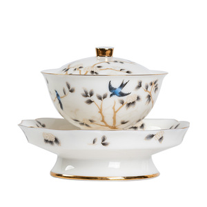 Service à thé complet en porcelaine blanche Yangzhi Jade, <span class=keywords><strong>bol</strong></span> à thé Kung Fu haut de gamme en céramique avec couvercle, modèle Three Talent - Product Image 4