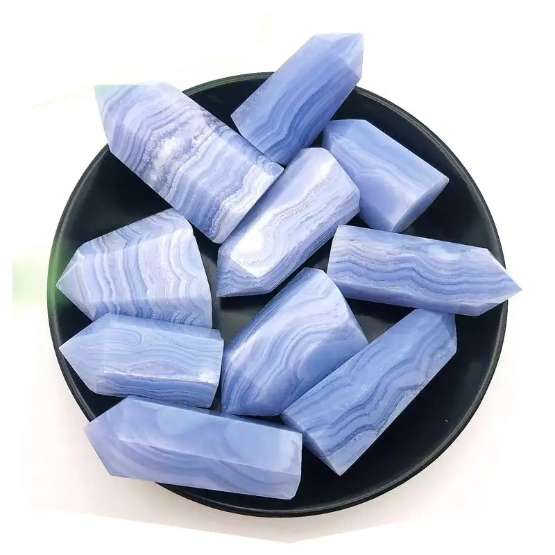 Wholesale price gemstone blue lace agate towers wand point healing stone tower