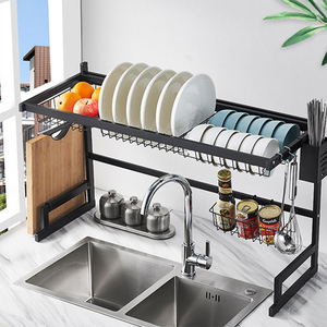 negro de acero inoxidable de metal por el fregadero de cocina extraíble plato de secado escurridor <span class=keywords><strong>estante</strong></span> de almacenamiento - Product Image 3