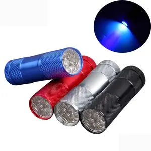 Fábrica OEM Mini 395nm Uv Tocha Luz Impermeável Portátil Alumínio Torche 9 Levou Lanterna