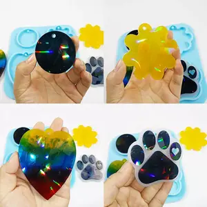 DIY Light and Shadow Dog Paw Heart Round Keychain Molds Silicone Ornaments Pendant Candle Crafting Mould Plaster Making Tools