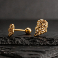 Boucle d'oreille élégante en forme de tête de dieu grec antique, en acier inoxydable 316L, 16G, étanche, inaltérable, piercing mythologique